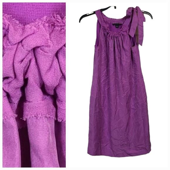 Banana Republic Petite 00P Tie Neck SILK Purple Party Dress Sleeveless Shift - Picture 2 of 10